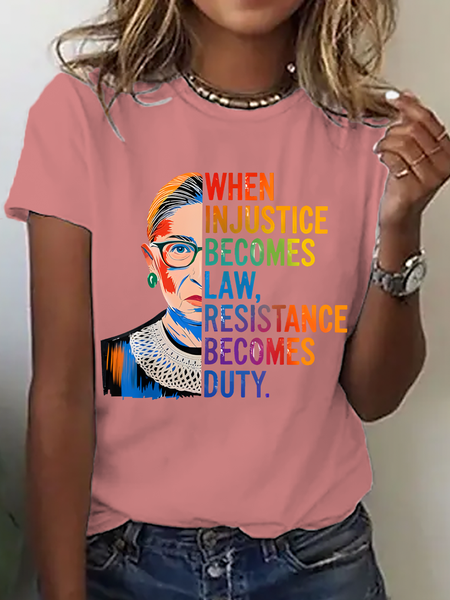 

Casual Text Letters Crew Neck Short Sleeve T-shirt, Orange pink, T-shirts
