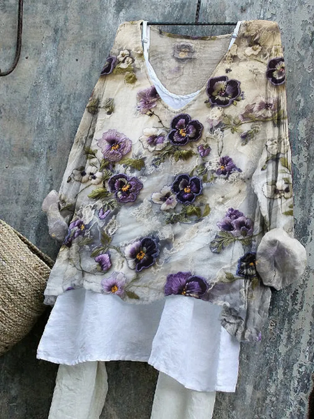 

Women Floral Long Sleeve Blouse Spring/Fall Printing V Neck Daily Casual Top, As picture, Blouses