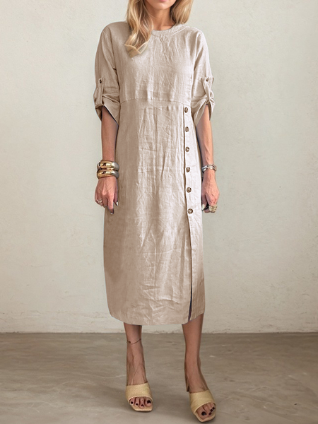 

Casual Plain Asymmetric linen-cotton Midi Dress, Light khaki, Maxi Dresses