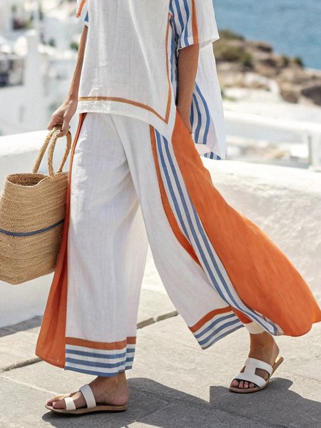 Casual Striped Printing Wide Leg Fashion Pants, As picture, Pants