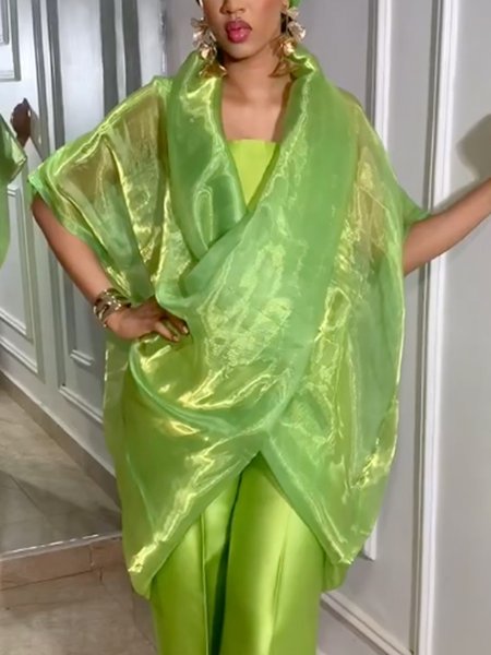 

Elegant Plain Irregular Craftsmanship Shawl Collar Raglan Sleeve Blouse, Green, Blouses and Shirts