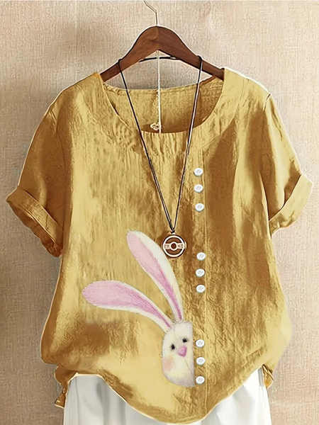

Crew Neck Half Sleeve Easter (rabbit) Regular Regular Fit Blouse For Women, Yellow, Blouses