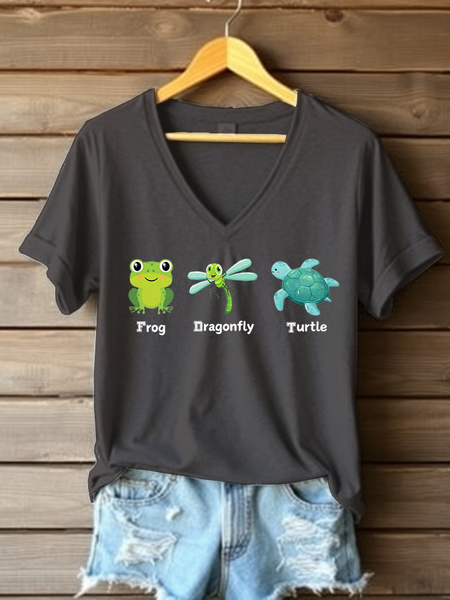 Casual Animal V Neck Short Sleeve T-shirt