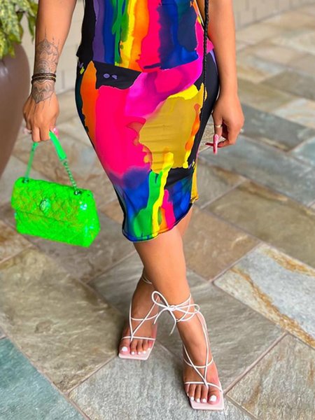 

Casual Printing Random Print Knee Length Skirt, As picture, Skirts