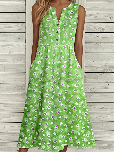 

Casual Notched Floral Loose Dress With No, Green, Maxi Dresses