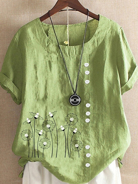 

Women Floral Half Sleeve Blouse Summer Crew Neck Daily Casual Top, As picture, Blouses