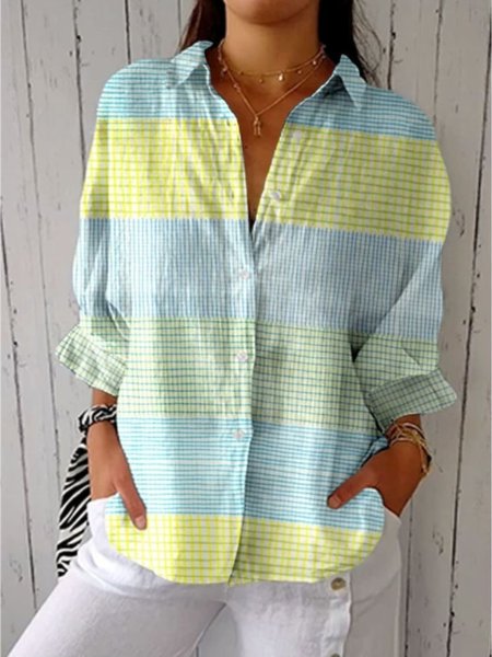 

Casual Geometric Print Comfy Loose Long Sleeve Shirt For Women, Blue, Shirts