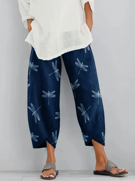 

Women Dragonfly Capris Pant Casual Summer Trousers, Purplish blue, Pants