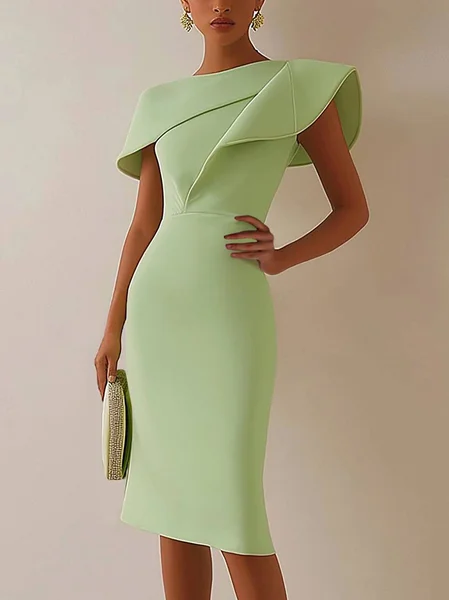 

Elegant Plain Irregular Craftsmanship Midi Dress, Green, Midi Dresses