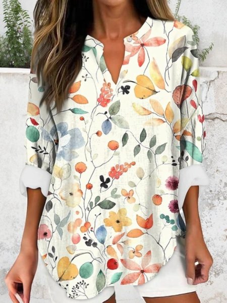 

Loose Shawl Collar Plants Elegant Blouse, White, Blouses & Shirts