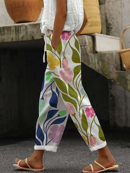 

Women Floral Long Pant Casual Spring/Fall Trousers, As picture, Pants