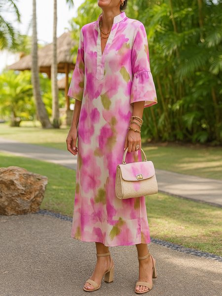 

Vacation Ombre Printing Midi Dress, Pink, Midi Dresses