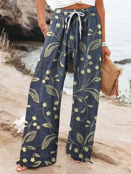 

Women Floral Long Pant Casual Spring/Fall Trousers, Purplish blue, Pants