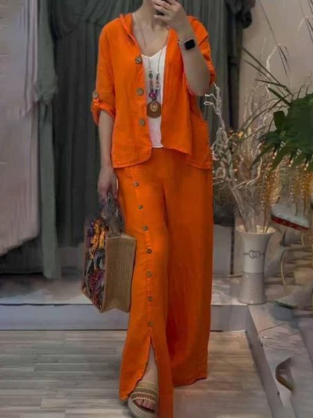 

Casual Plain Two-Piece Set, Orange, Suits