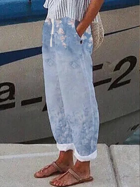 

Women Floral Long Pant Casual Spring/Fall Trousers, Blue, Pants