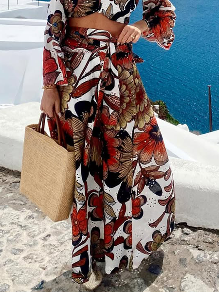 

Vacation Printing Floral Maxi Skirt, As picture, Skirts