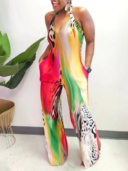 

Casual Printing Random Print Halter Jumpsuit, As picture, Jumpsuits