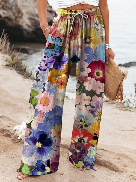 

Casual Floral Long Printing Pant, As picture, Pants