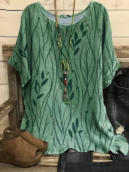 

Vintage Plants Crew Neck Three Quarter Sleeve T-shirt, Green, T-shirts