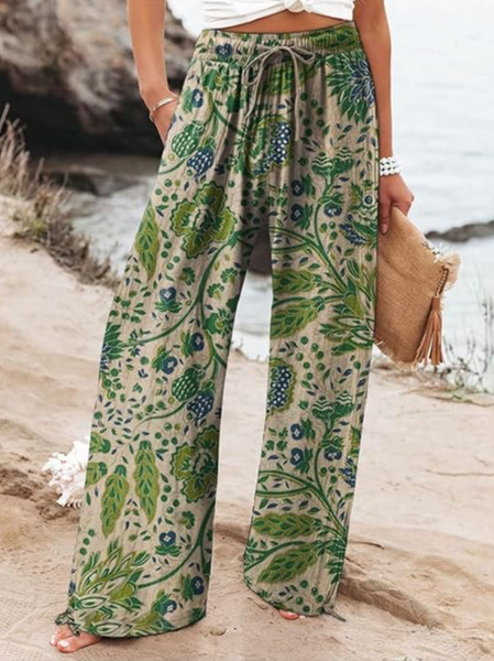 

Women Floral Long Pants Vintage Spring/Fall Trousers, Green, Pants