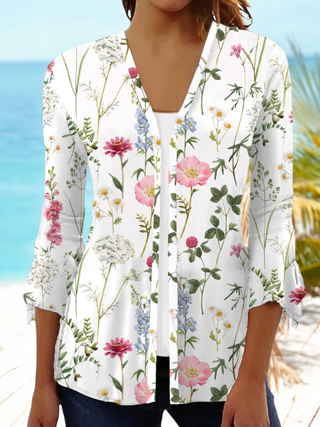 

Women Floral Spring/Fall Cover-up Casual Printing Lightweight Cardigan, White, Cardigans