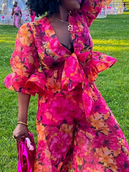 

Vacation Floral Printing V Neck Blouse, As picture, Blouses and Shirts