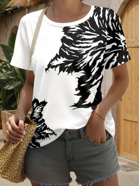 

Vintage Floral Art Print Crew Neck Short Sleeve Daily Comfy T-shirt, White, T-shirts