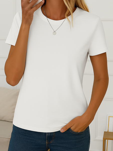 

Women Plain Short Sleeve Tee T-shirt Crew Neck Printing Casual Summer Top, White, T-Shirts