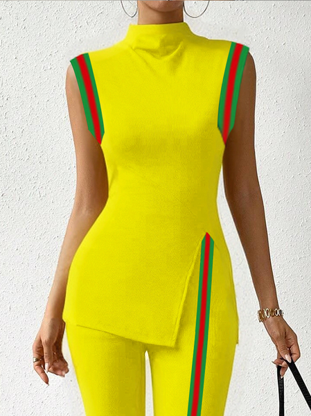 

Casual Color Block Split Joint Tank Top, Yellow, Tanks and Camis