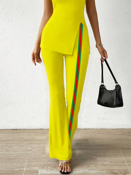

Casual Color Block Fashion Pants, Yellow, Pants