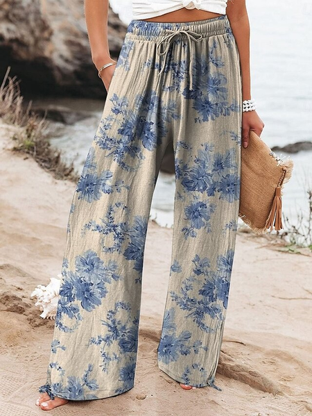 

Casual Floral Long Printing Pant, As picture, Pants