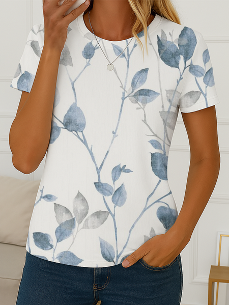 

Women Floral Short Sleeve Tee T-shirt Crew Neck Printing Casual Summer Graphic Tee Top, White, T-Shirts