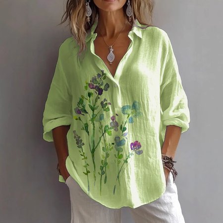 

Casual Linen Plain Shirt, Green, Blouses & Shirts