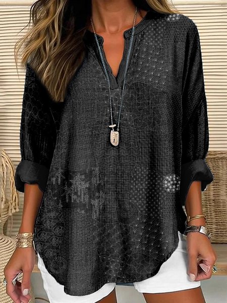 

Shawl Collar Cotton Simple Blouse, Black, Blouses & Shirts
