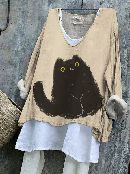 

Vintage Animal V Neck Long Sleeve T-shirt, As picture, T-shirts