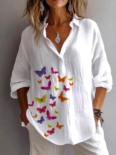 Shirt Collar Long Sleeve Plain Regular Micro-Elasticity Regular Fit Shirt For Women, White, Shirts