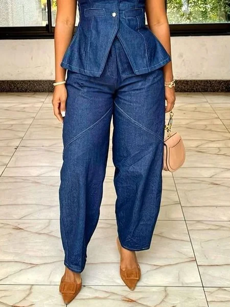 

Denim Plain Casual Jeans, Blue, Jeans