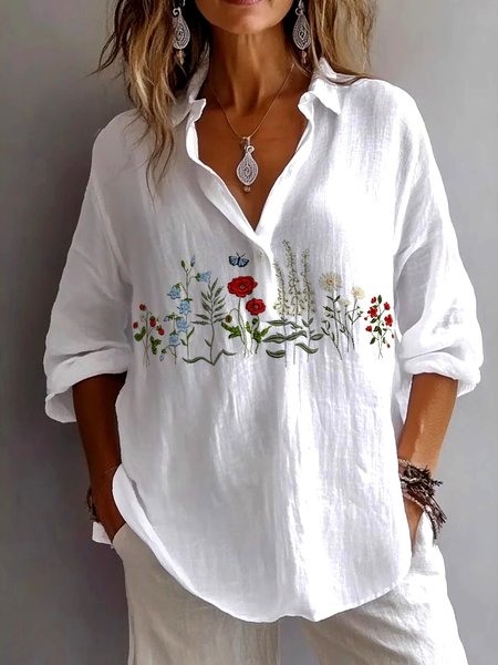 

Regular Fit Shirt Collar Casual Cotton Shirt, White, Blouses & Shirts