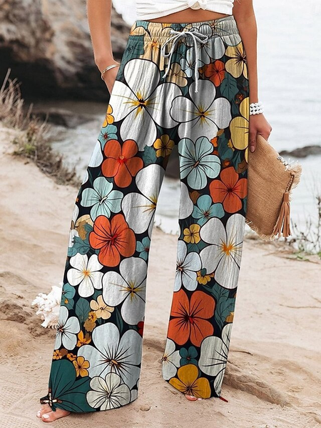 

Casual Floral Long Printing Pant, As picture, Pants