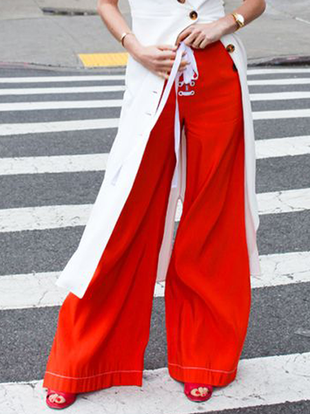 

Urban Plain Lace-up Wide Leg Pants, Red, Pants