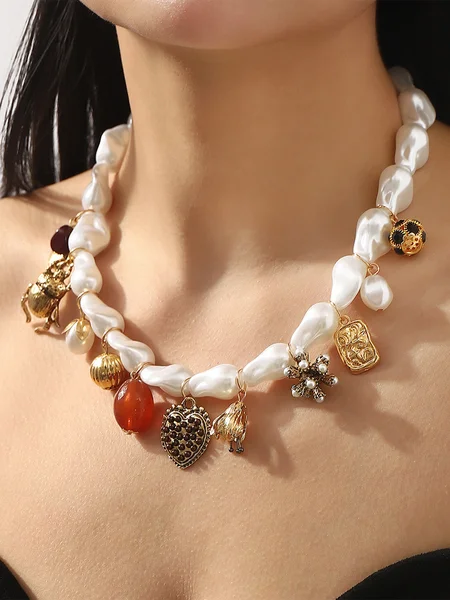 

Imitation Pearl Beaded Collarbone Chain, As picture, Necklaces
