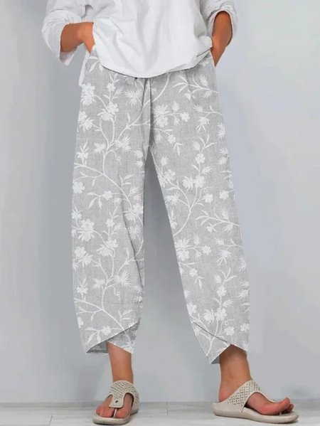 

Cotton Floral Regular Fit Casual Pants, Gray, Pants