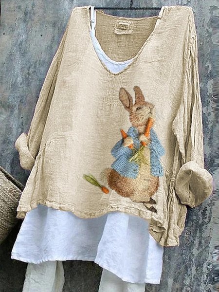 

Vintage Easter (rabbit) V Neck Long Sleeve T-shirt, Apricot, T-shirts