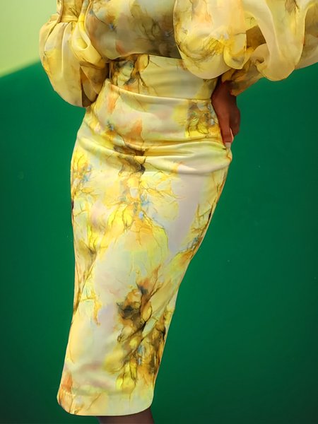 Elegant Printing Floral Midi Skirt