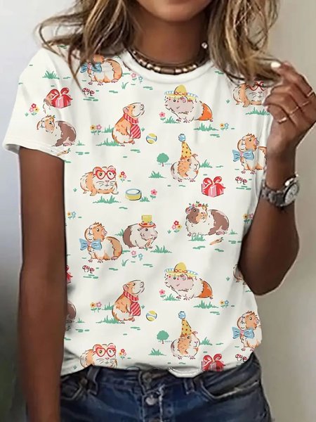 

Vintage Animal Art Print Crew Neck Short Sleeve Comfy T-shirt, White, T-shirts