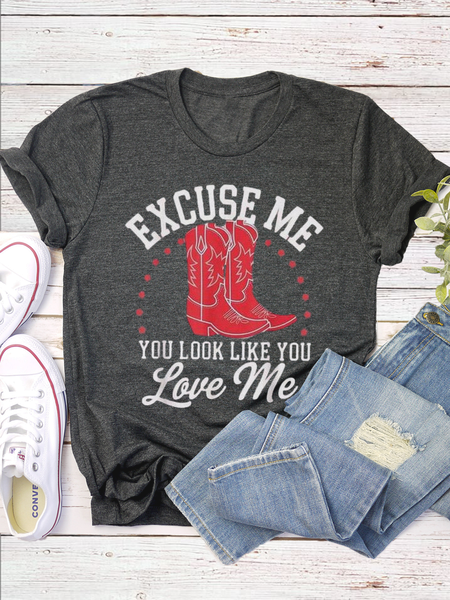 

Women Wild West Short Sleeve Tee T-shirt Crew Neck Casual Summer Top, Deep gray, T-Shirts