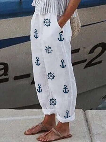 

Women Anchor Long Pant Casual Spring/Fall Trousers, White, Pants