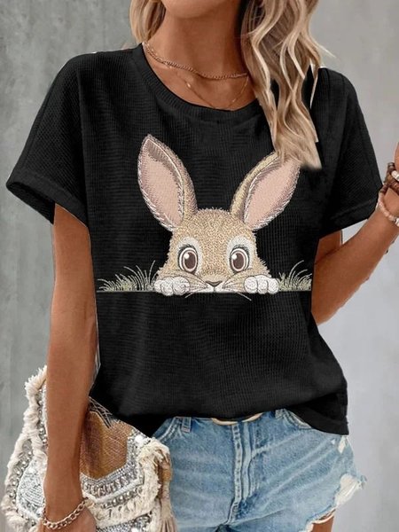 

Casual Easter (rabbit) Crew Neck Short Sleeve T-shirt, Black, T-shirts