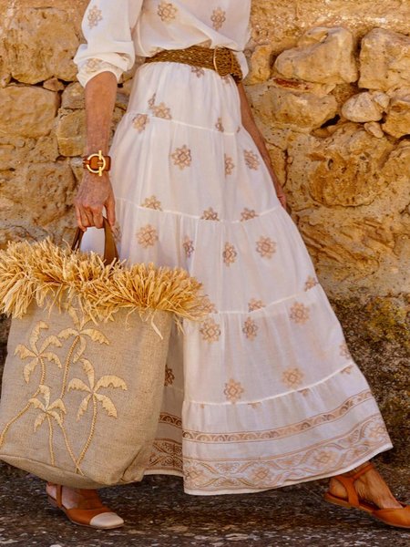 

Vacation Printing Floral Maxi Skirt No Belt, As picture, Skirts