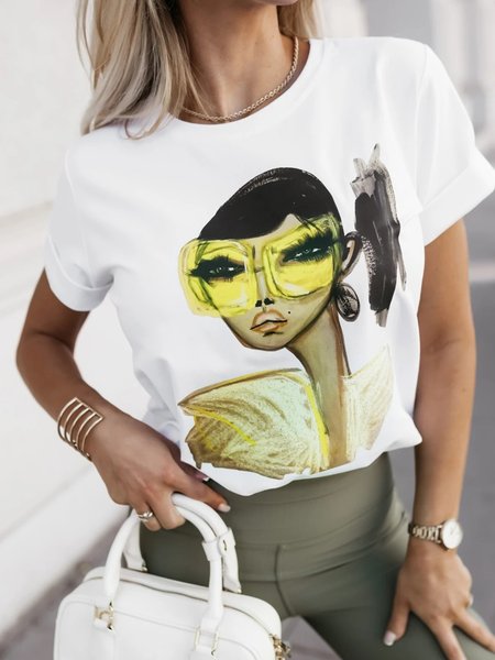 

Casual Abstract Printing Crew Neck T-shirt, White, Tees